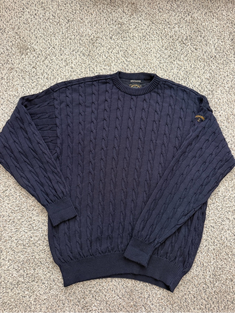 Men’s Paul&Shark Bretagne Wool Cable Knit Sweater Pullover Navy Size 2XL  ITALY